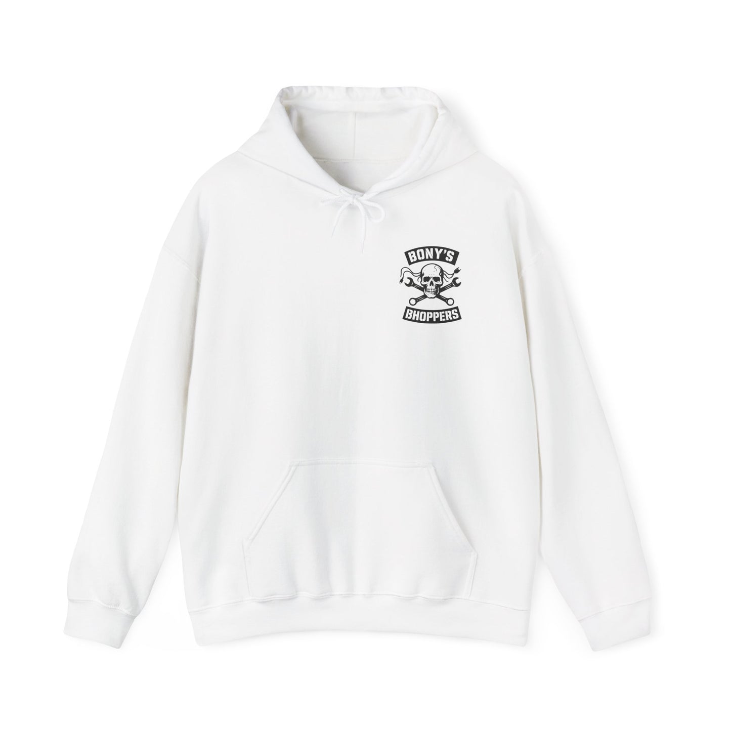 Bony's Bhopppers Skull Hoodie, Unisex Heavy Blend Sweatshirt for Halloween, Cozy Casual Wear, Gift for Friends, Unique Graphic Hoodie