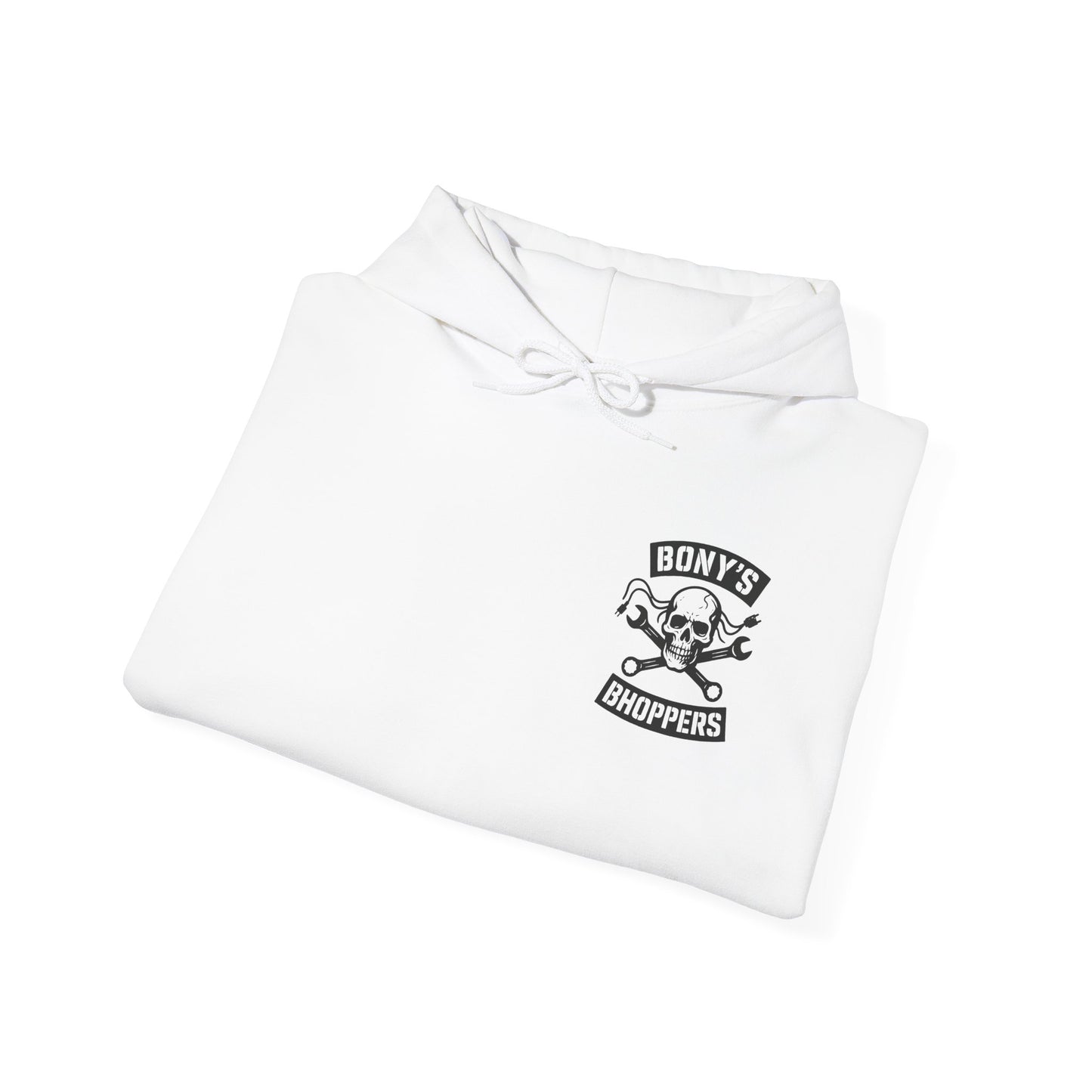 Bony's Bhopppers Skull Hoodie, Unisex Heavy Blend Sweatshirt for Halloween, Cozy Casual Wear, Gift for Friends, Unique Graphic Hoodie