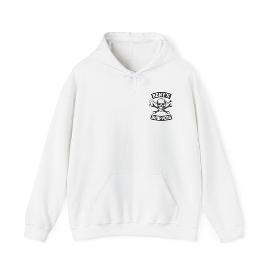 Bony's Bhopppers Skull Hoodie, Unisex Heavy Blend Sweatshirt for Halloween, Cozy Casual Wear, Gift for Friends, Unique Graphic Hoodie