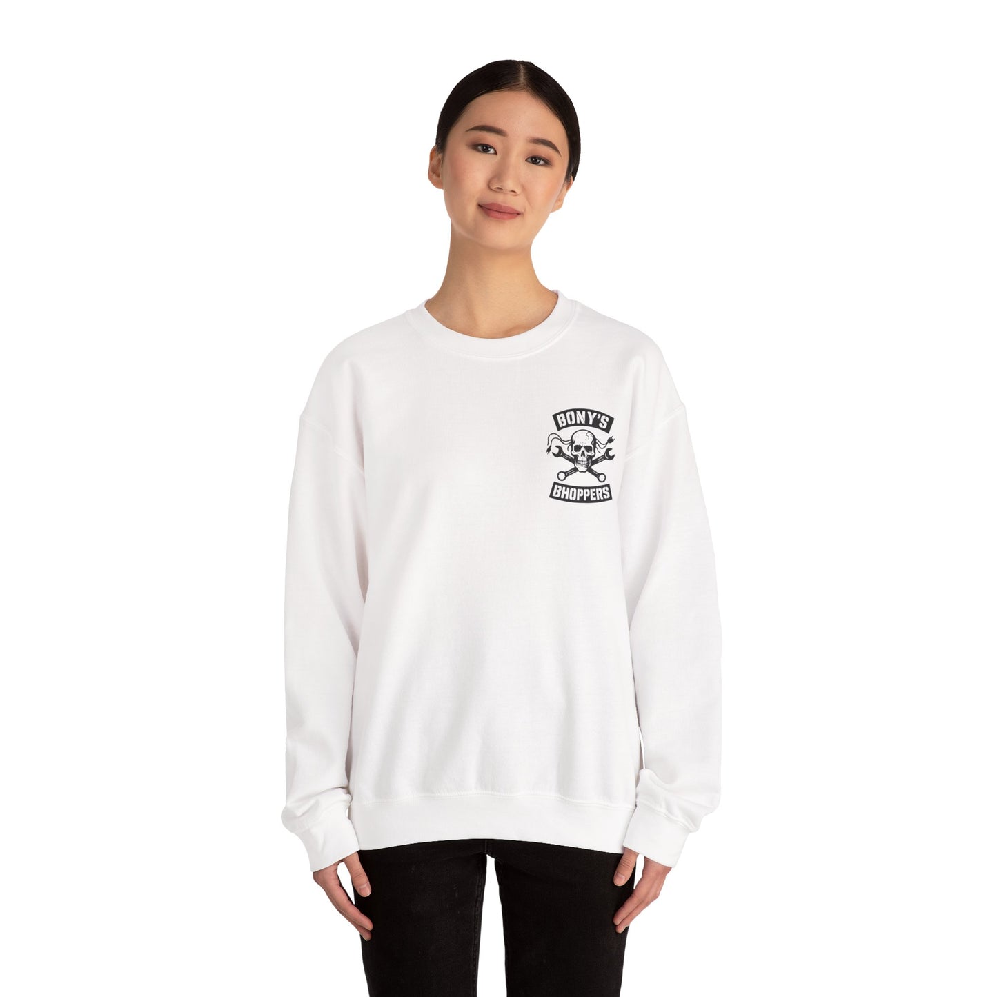 Unisex Heavy Blend™ Crewneck Sweatshirt - Bony's Choppers - Vintage Style Sweatshirt, Gift for Bikers, Casual Wear, Halloween Apparel, [...]